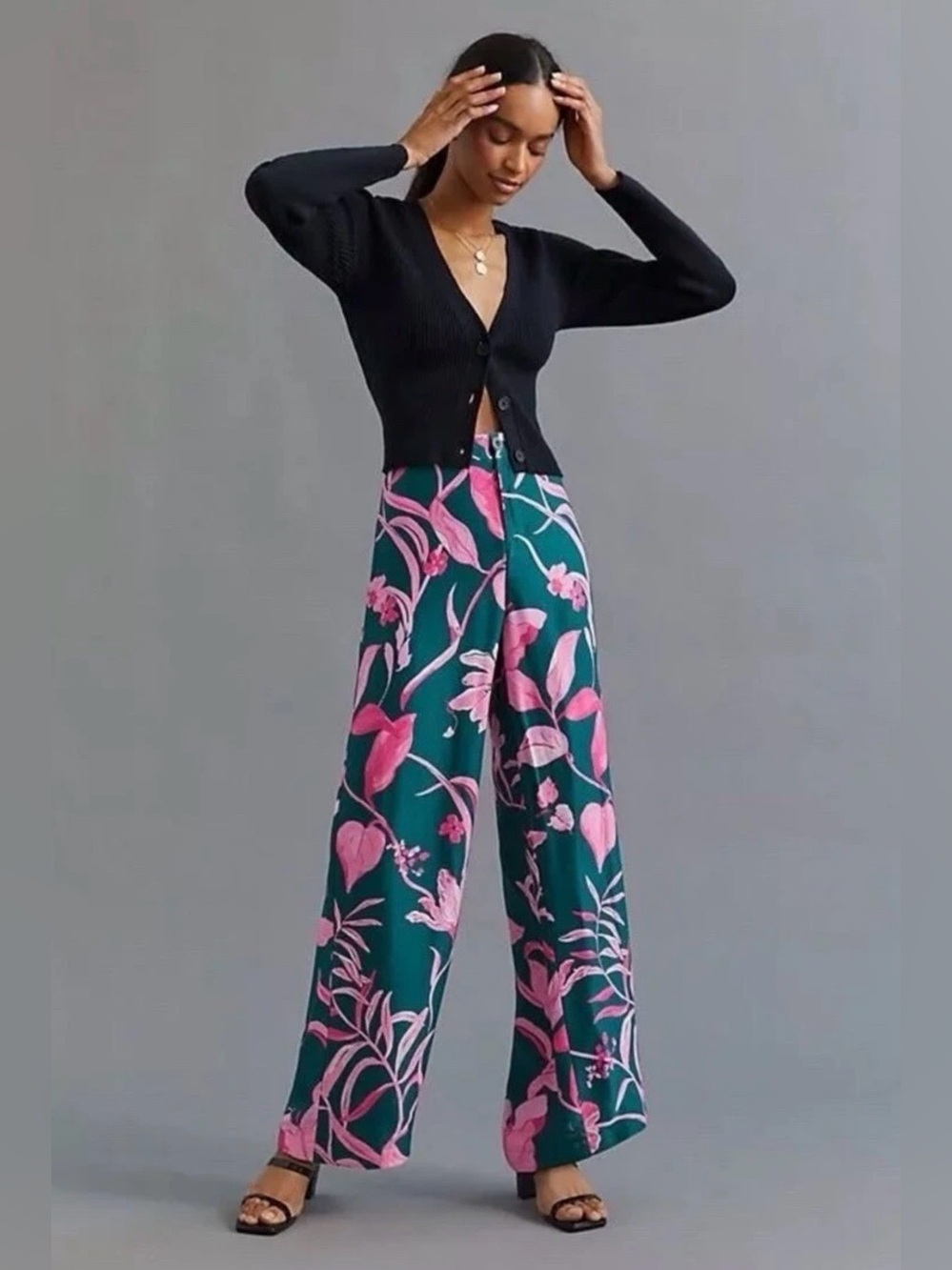 Anthropologie Breezy Tropical Floral Wide Leg
Satin Pant Women’s Size: 0